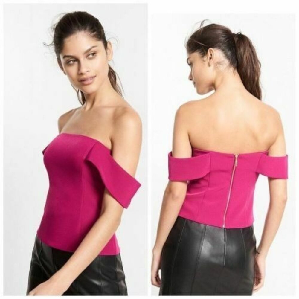 Express Blouse Womens Size 0 Pink Off Shoulder Zipper Back Fitted Top shirt xs